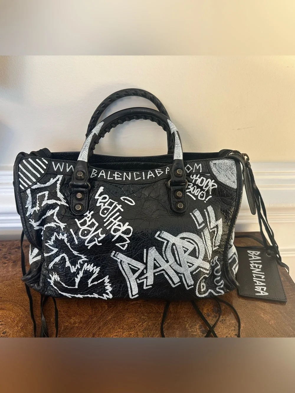Balenciaga Small Black Graffiti Motorcycle City Bag